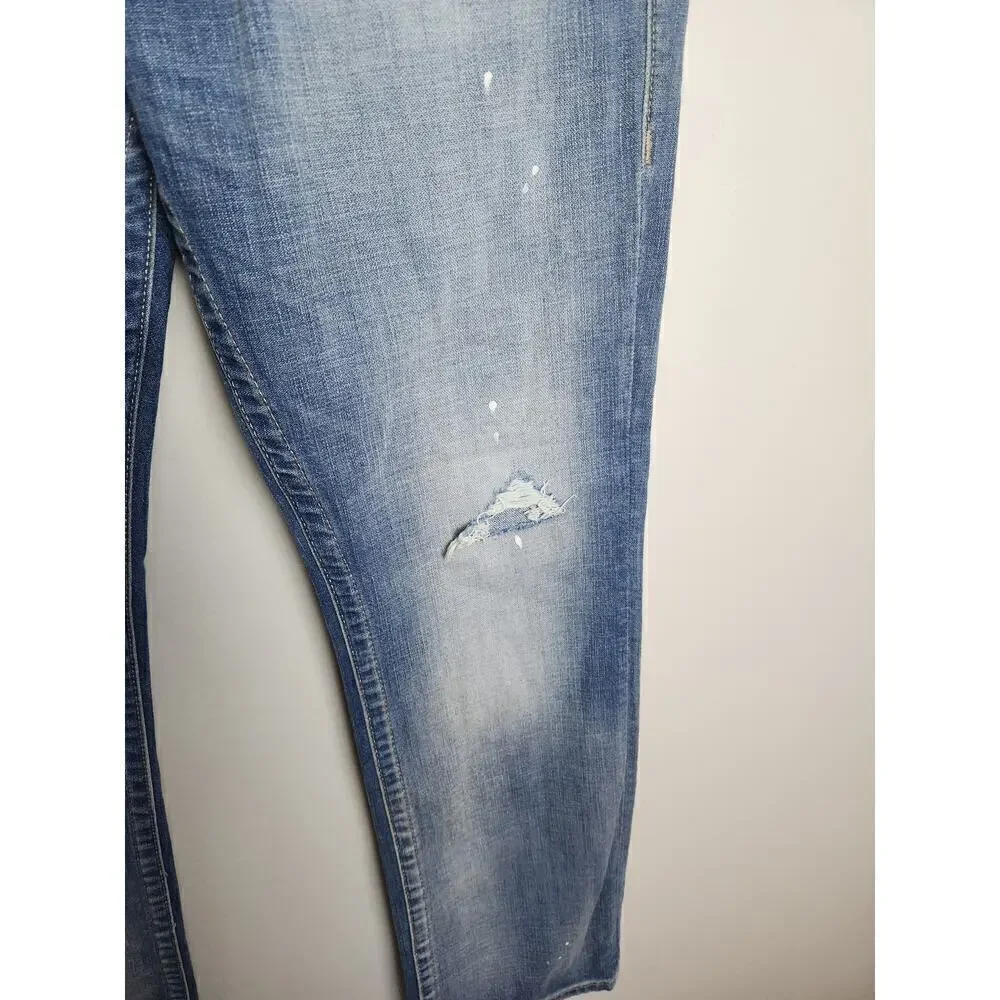 True Religion Mens Ricky Relaxed Straight Flap Jeans sz 32×33 factory distressed